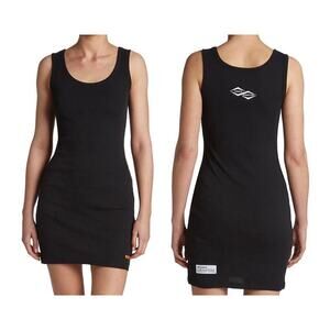 HERON PRESTON Black Rib Ribbed Knit Tank Mini Dress - Black White - Logo - XS